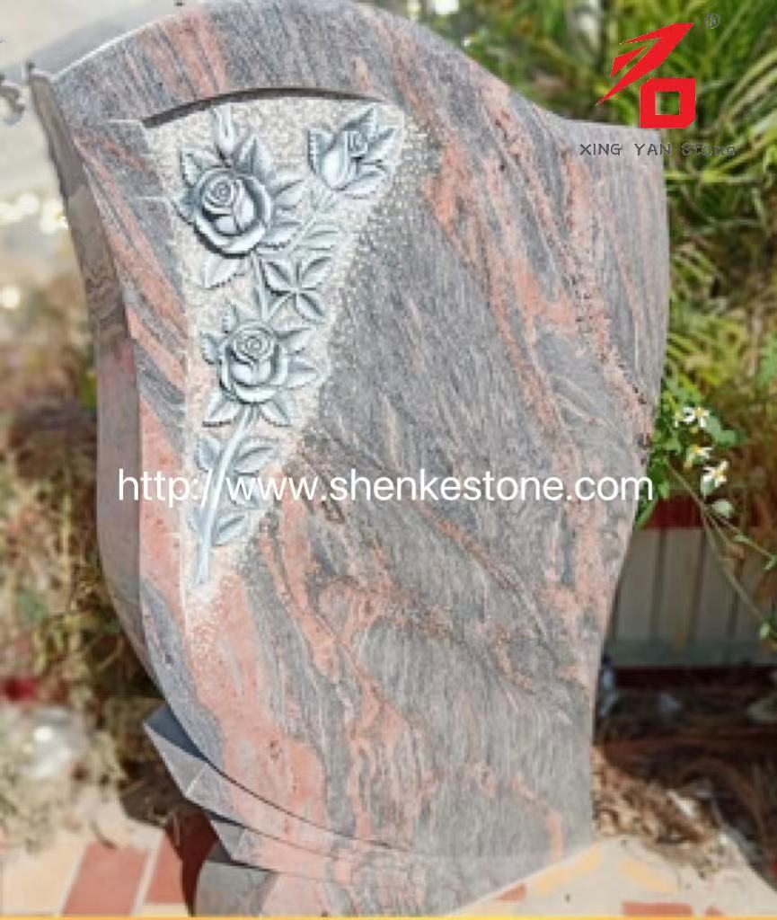 Brazil Red Dragon Granite Diukir Rose Headstone Untuk Dijual