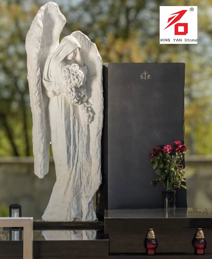 China Xingyan Manufacturing - Angel Memeluk Batu Bunga Ukiran Tombstone