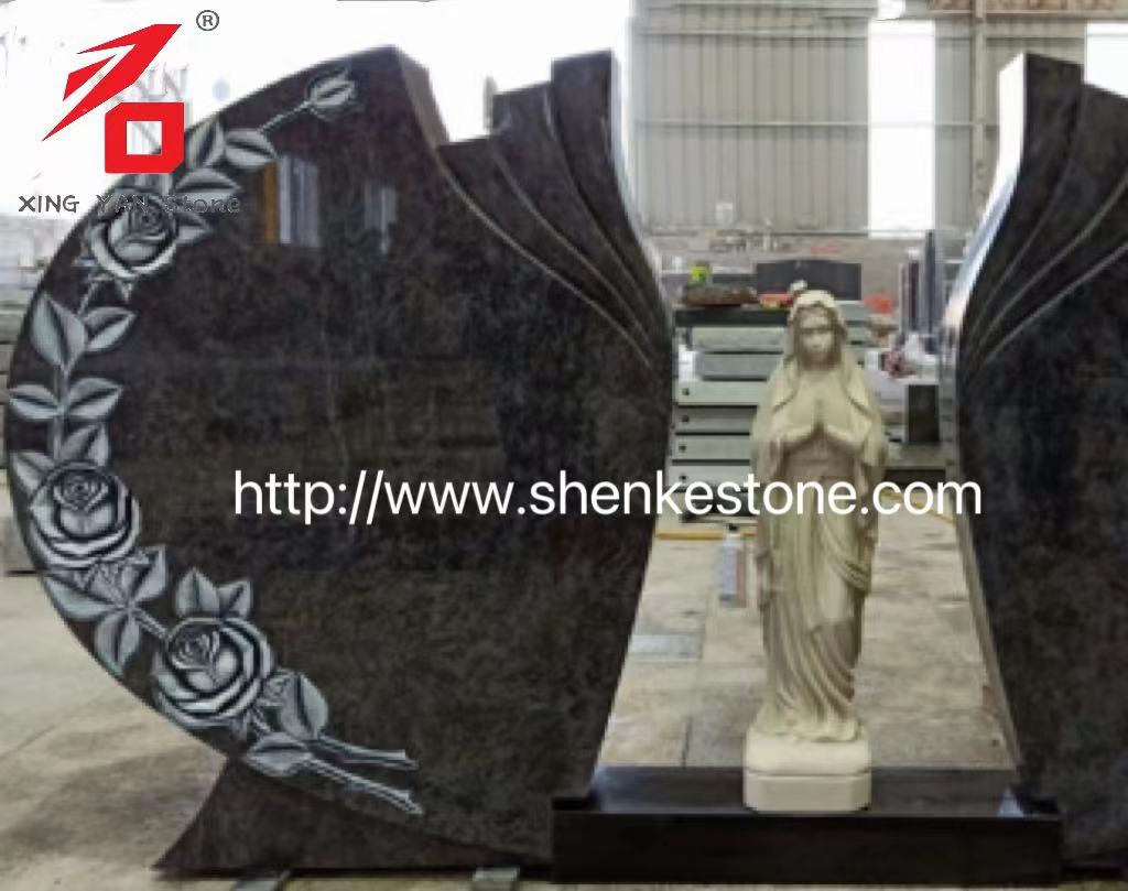 Double Ukur Rose Mary Headstone Bahama Blue Granite