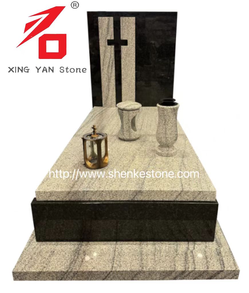 Monumen Pengebumian Direka Granit Moden (dengan pasu dan tanglung pengebumian)