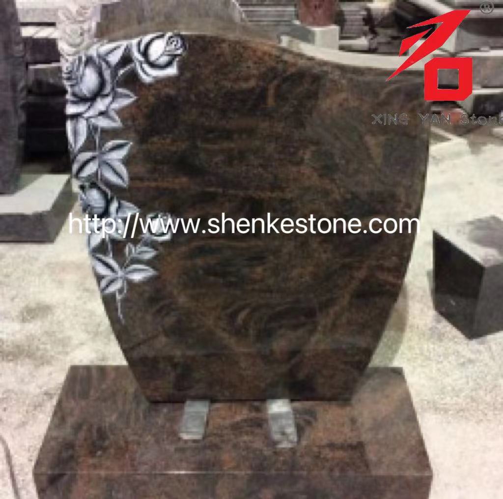 Monumen Granit Red Aurora Borong dengan Mawar Diukir